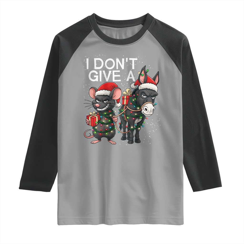 Funny Christmas I Dont Give a Rats Ass Raglan Shirt Donkey And Mouse Xmas Holiday TS11 Sport Gray Black Print Your Wear