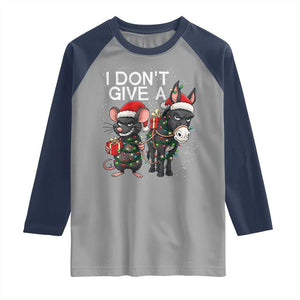 Funny Christmas I Dont Give a Rats Ass Raglan Shirt Donkey And Mouse Xmas Holiday TS11 Sport Gray Navy Print Your Wear