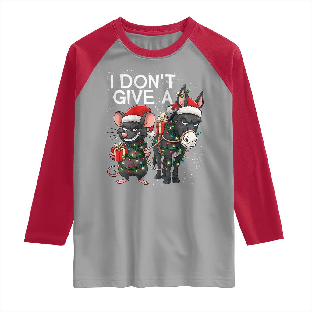 Funny Christmas I Dont Give a Rats Ass Raglan Shirt Donkey And Mouse Xmas Holiday TS11 Sport Gray Red Print Your Wear
