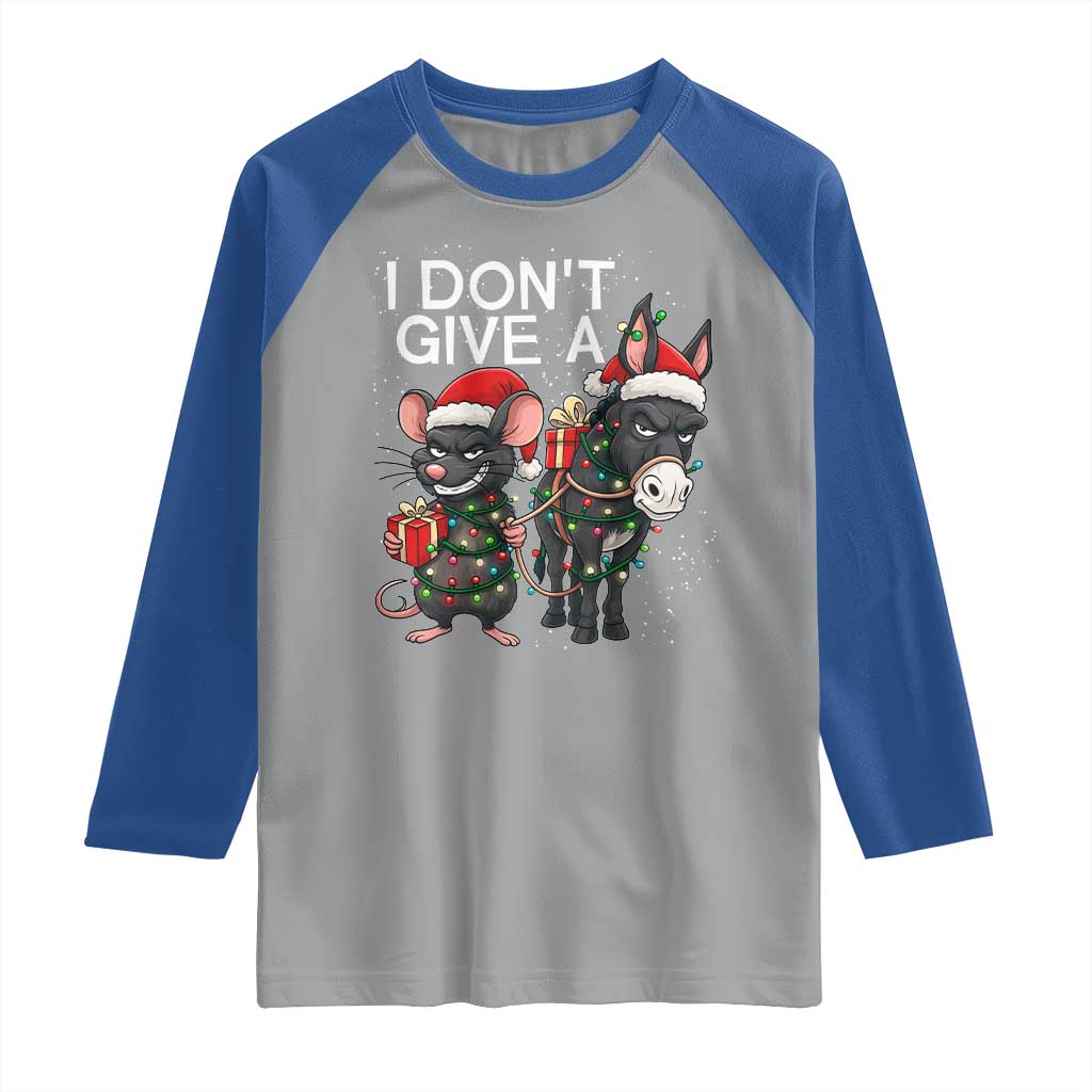 Funny Christmas I Dont Give a Rats Ass Raglan Shirt Donkey And Mouse Xmas Holiday TS11 Sport Gray Royal Print Your Wear