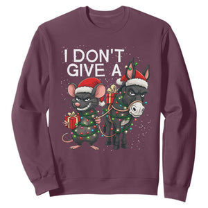 Funny Christmas I Dont Give a Rats Ass Sweatshirt Donkey And Mouse Xmas Holiday TS11 Maroon Print Your Wear