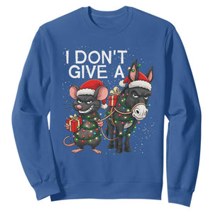 Funny Christmas I Dont Give a Rats Ass Sweatshirt Donkey And Mouse Xmas Holiday TS11 Royal Blue Print Your Wear