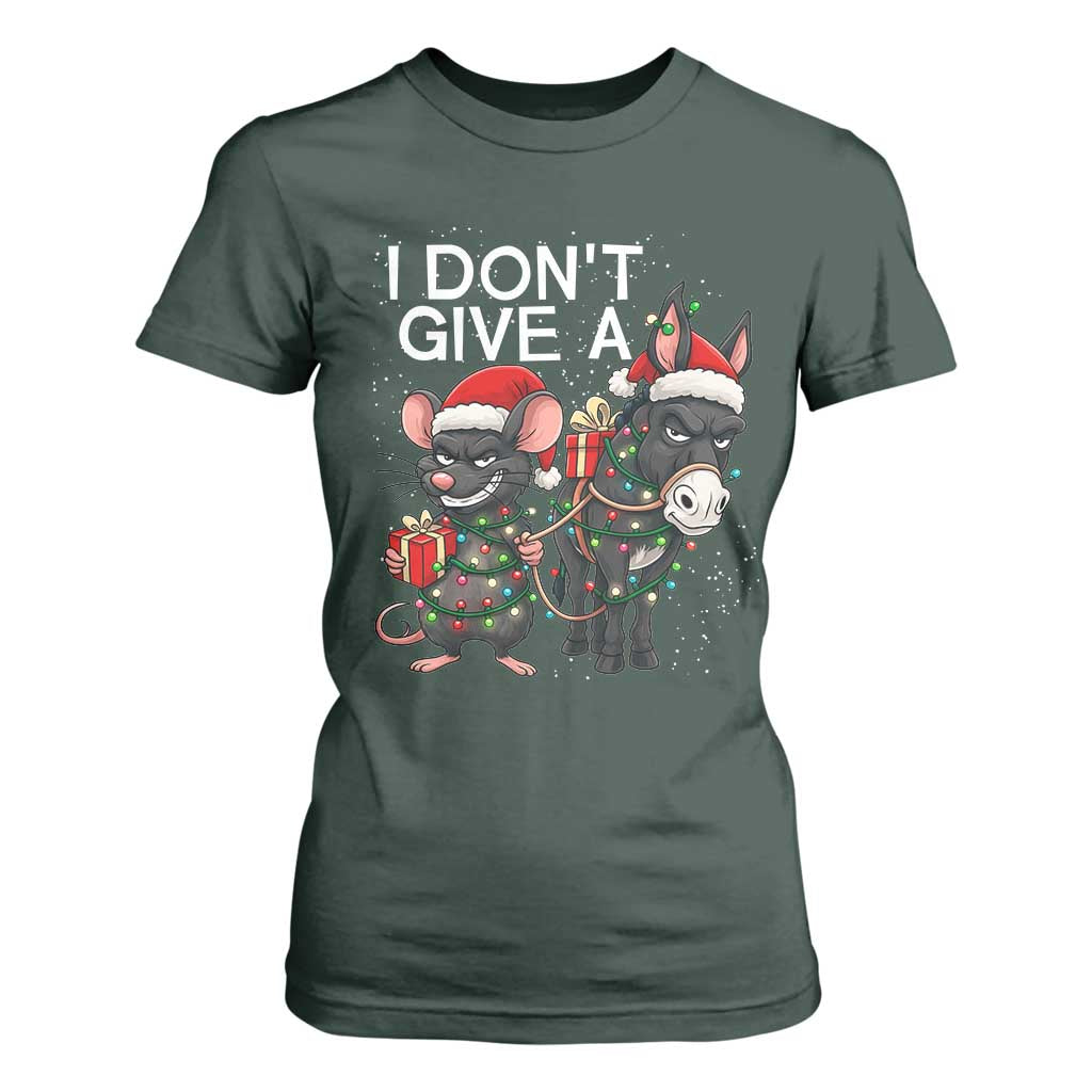 Funny Christmas I Dont Give a Rats Ass T Shirt For Women Donkey And Mouse Xmas Holiday TS11 Dark Forest Green Print Your Wear