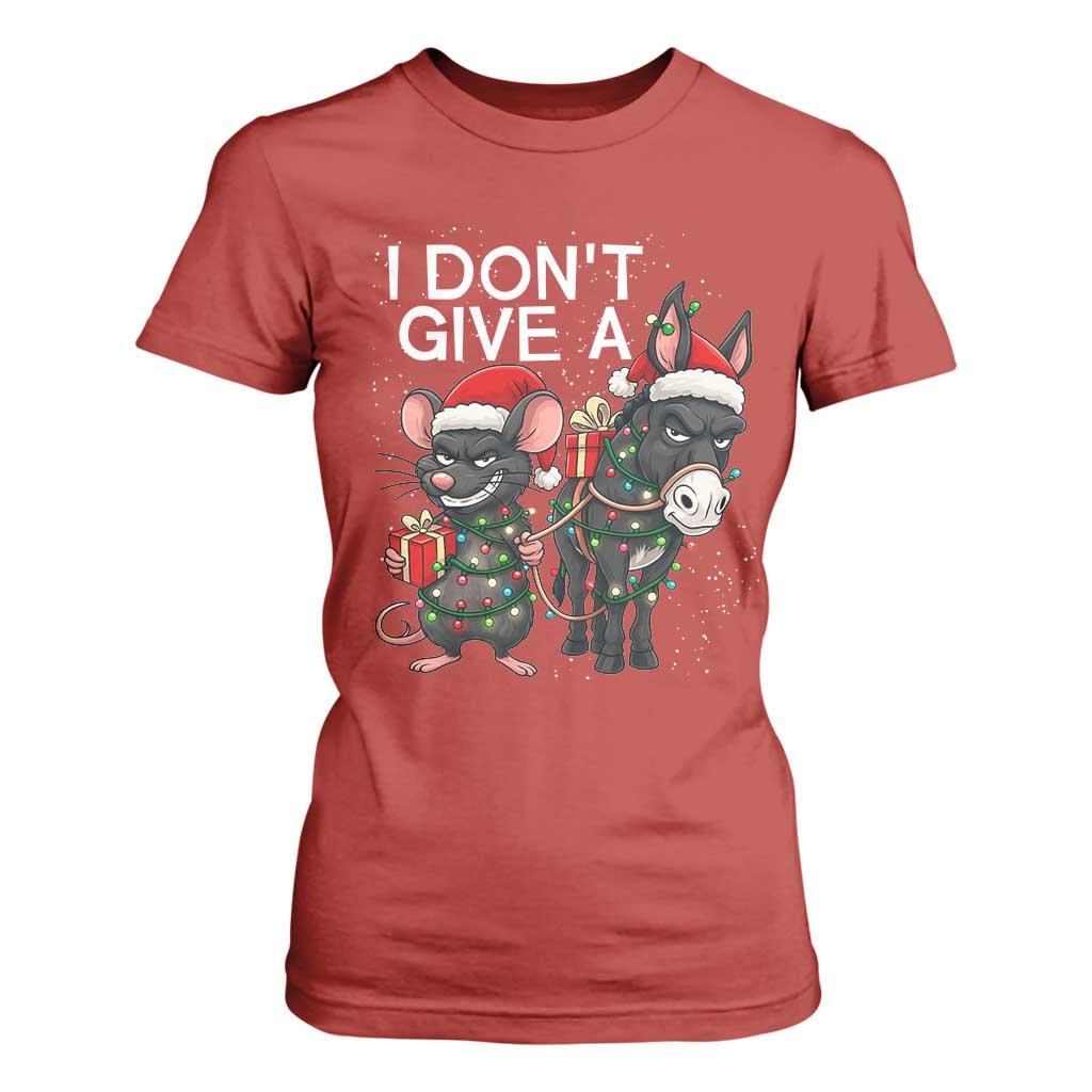Funny Christmas I Dont Give a Rats Ass T Shirt For Women Donkey And Mouse Xmas Holiday TS11 Red Print Your Wear