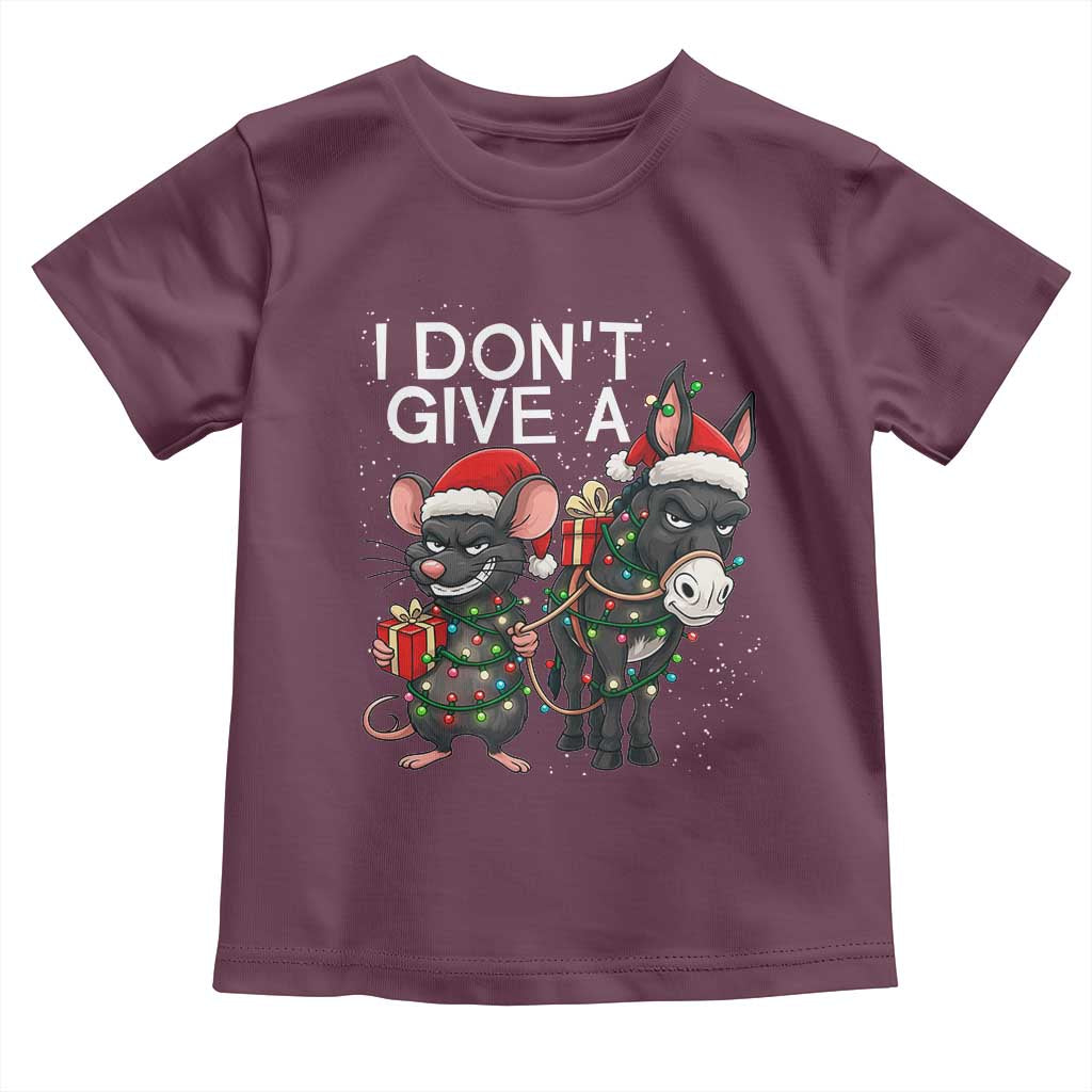 Funny Christmas I Dont Give a Rats Ass Toddler T Shirt Donkey And Mouse Xmas Holiday TS11 Maroon Print Your Wear