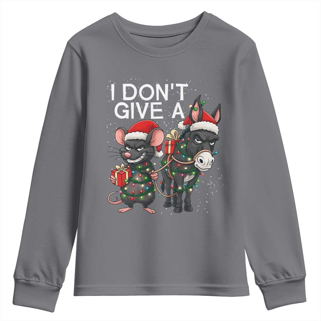 Funny Christmas I Dont Give a Rats Ass Youth Sweatshirt Donkey And Mouse Xmas Holiday TS11 Charcoal Print Your Wear