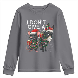 Funny Christmas I Dont Give a Rats Ass Youth Sweatshirt Donkey And Mouse Xmas Holiday TS11 Charcoal Print Your Wear