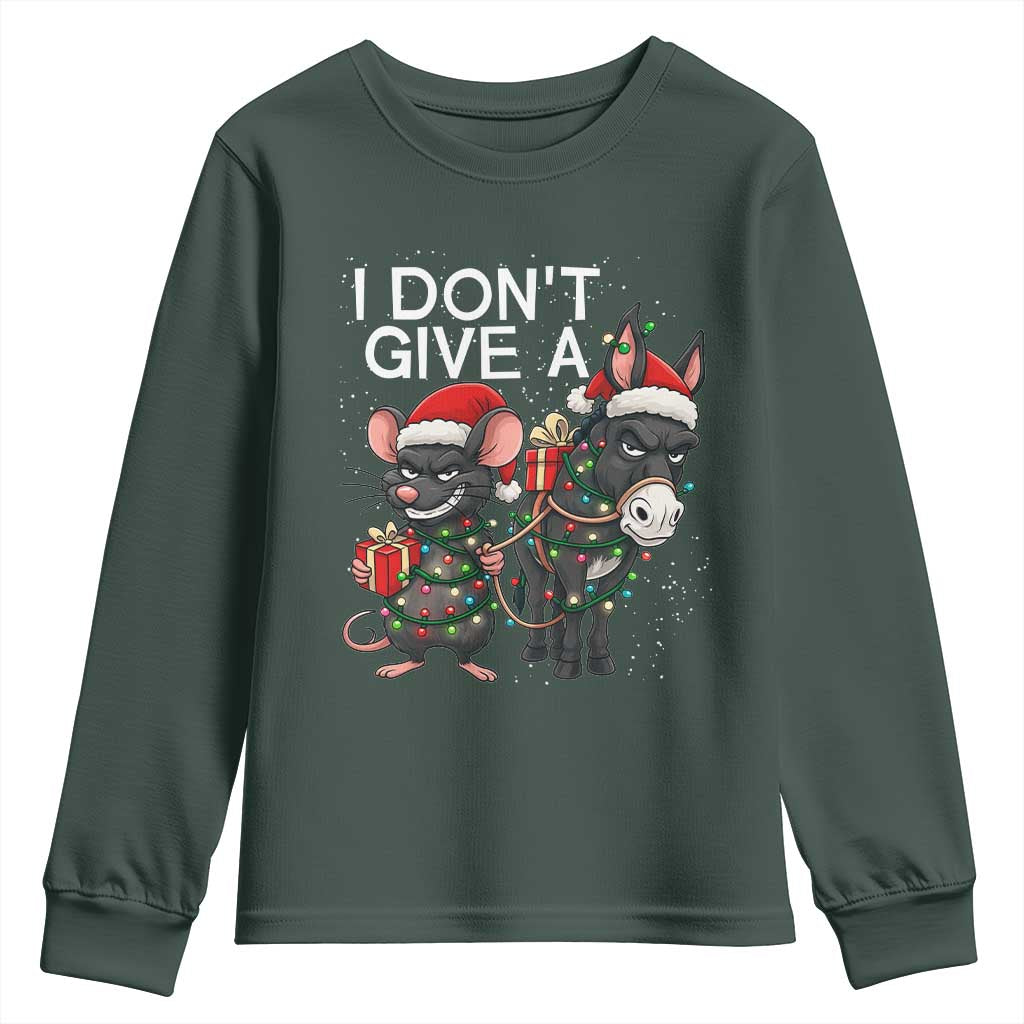 Funny Christmas I Dont Give a Rats Ass Youth Sweatshirt Donkey And Mouse Xmas Holiday TS11 Dark Forest Green Print Your Wear