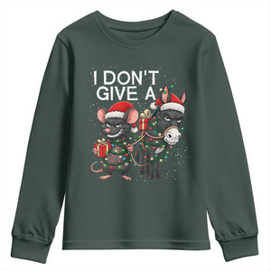 Funny Christmas I Dont Give a Rats Ass Youth Sweatshirt Donkey And Mouse Xmas Holiday TS11 Dark Forest Green Print Your Wear