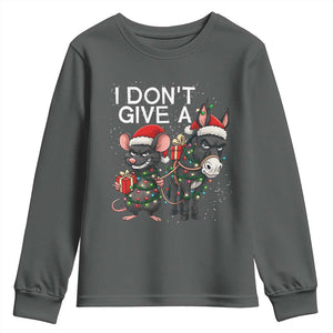 Funny Christmas I Dont Give a Rats Ass Youth Sweatshirt Donkey And Mouse Xmas Holiday TS11 Dark Heather Print Your Wear