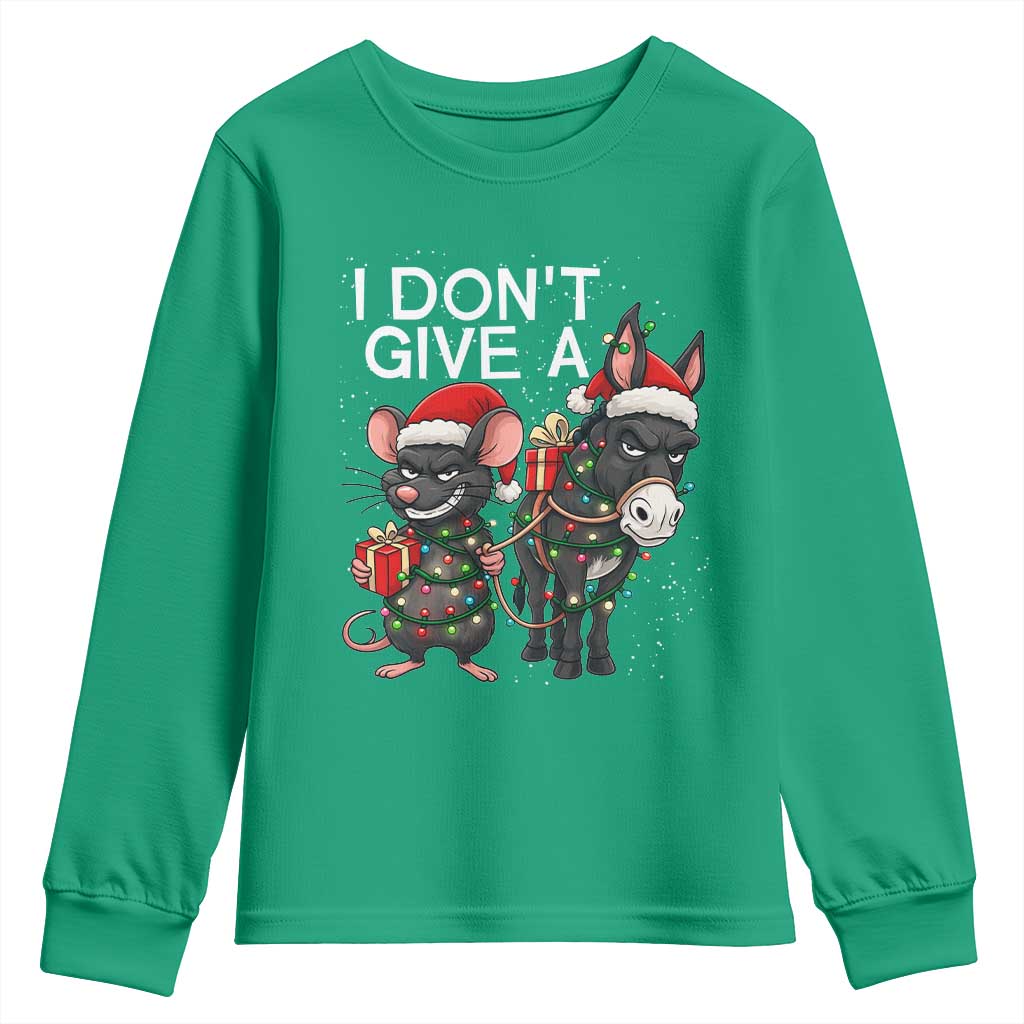 Funny Christmas I Dont Give a Rats Ass Youth Sweatshirt Donkey And Mouse Xmas Holiday TS11 Irish Green Print Your Wear