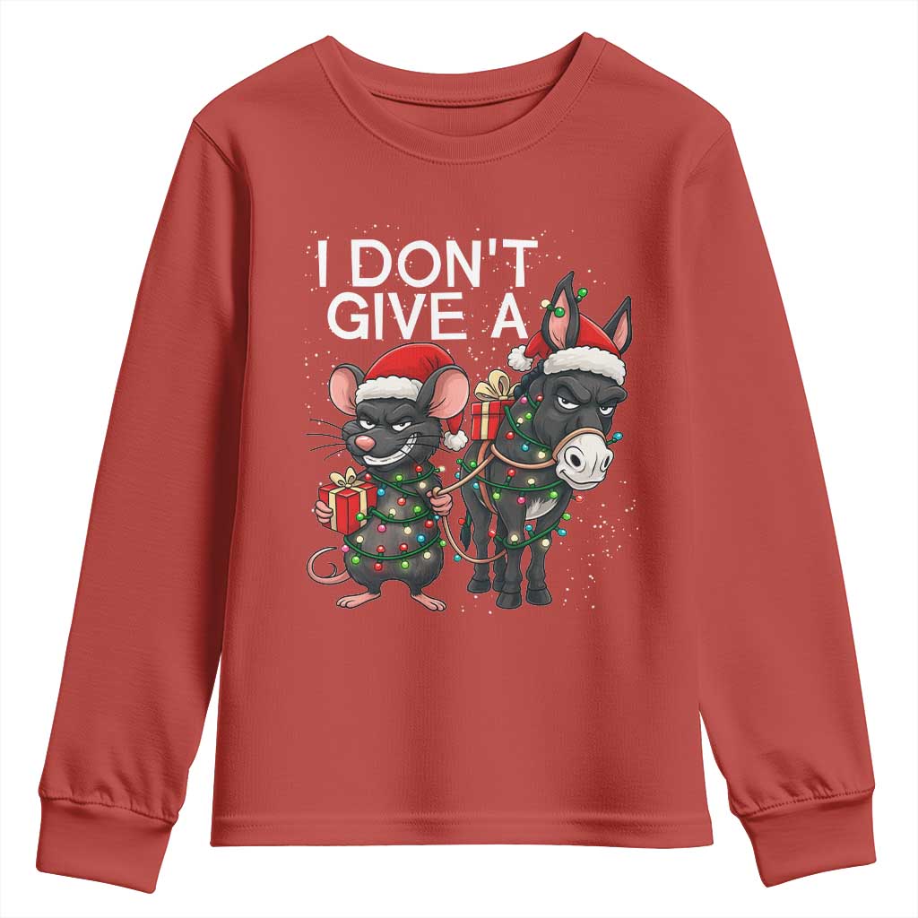 Funny Christmas I Dont Give a Rats Ass Youth Sweatshirt Donkey And Mouse Xmas Holiday TS11 Red Print Your Wear