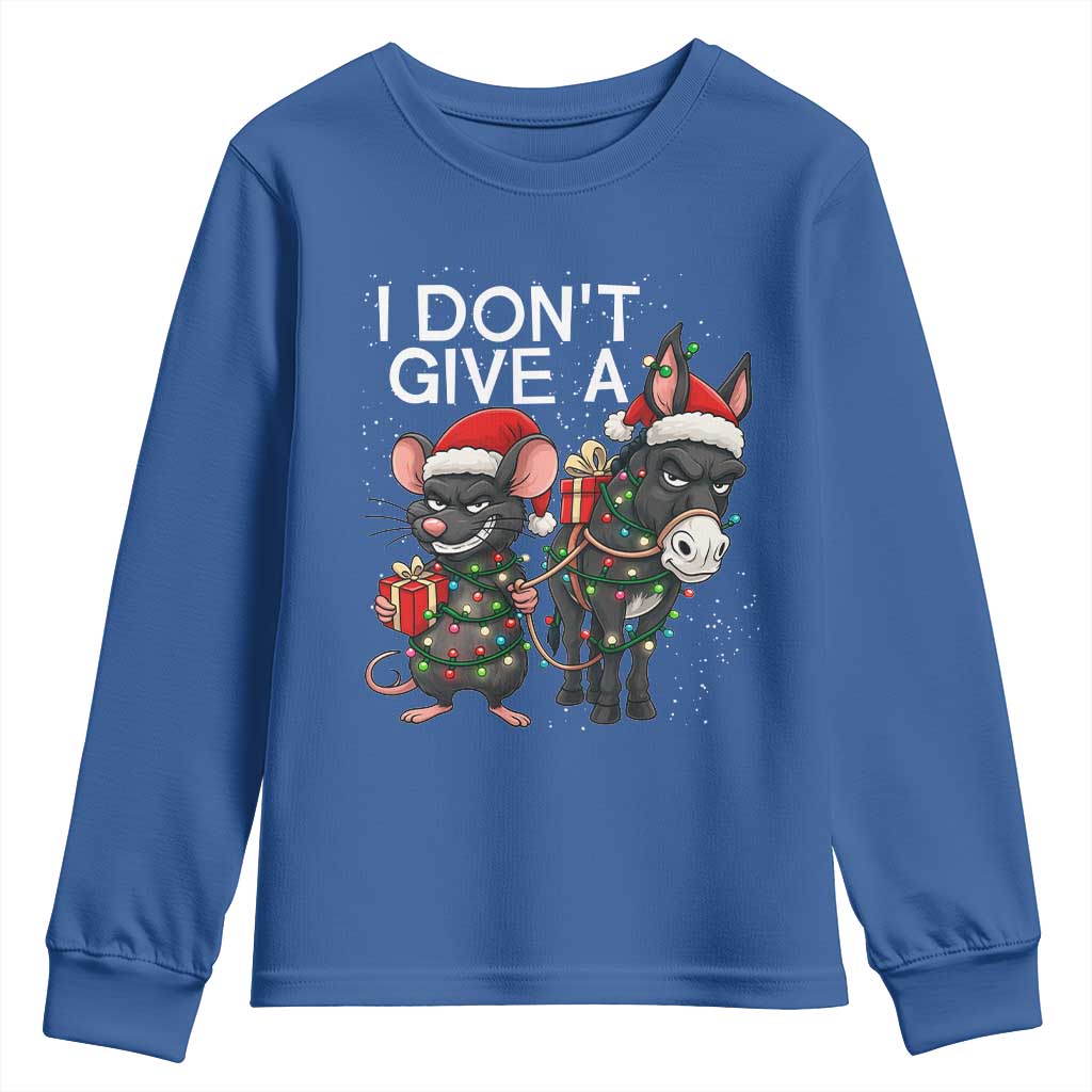 Funny Christmas I Dont Give a Rats Ass Youth Sweatshirt Donkey And Mouse Xmas Holiday TS11 Royal Blue Print Your Wear