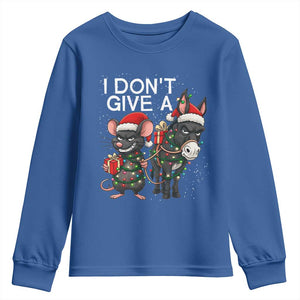 Funny Christmas I Dont Give a Rats Ass Youth Sweatshirt Donkey And Mouse Xmas Holiday TS11 Royal Blue Print Your Wear