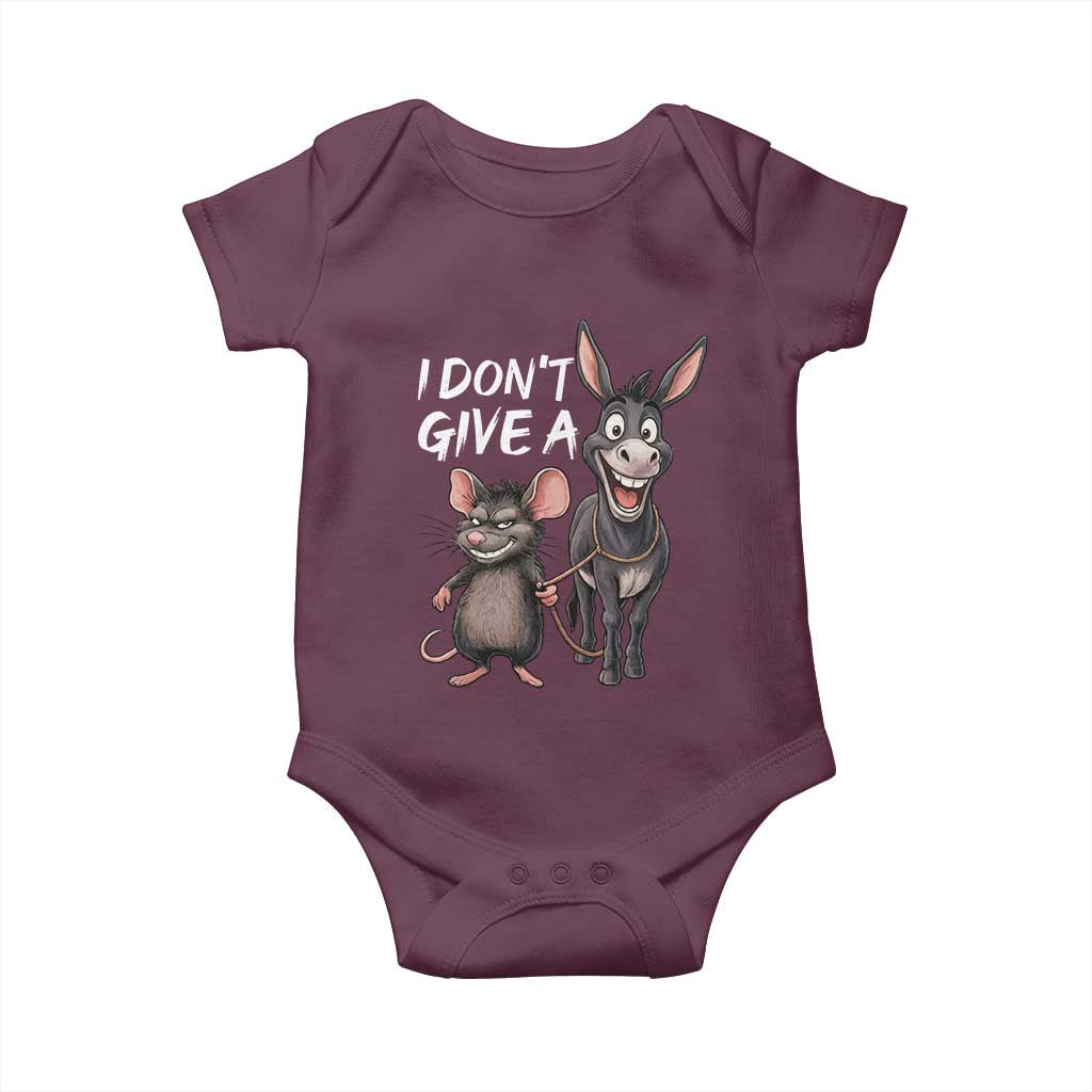 Funny I Dont Give a Rats Ass Baby Onesie Donkey And Mouse Meme TS11 Maroon Print Your Wear