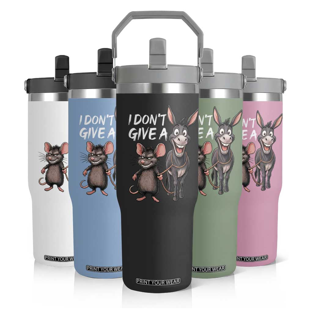 Funny I Dont Give a Rats Ass Flip Straw Tumbler Donkey And Mouse Meme TS11 Print Your Wear