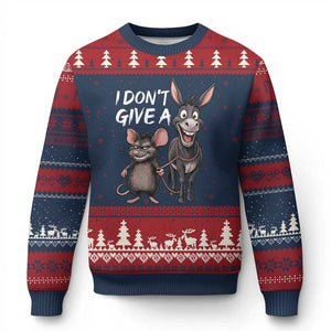 Funny I Dont Give a Rats Ass Ugly Christmas Sweater Donkey And Mouse Meme TS11 Navy Red Print Your Wear