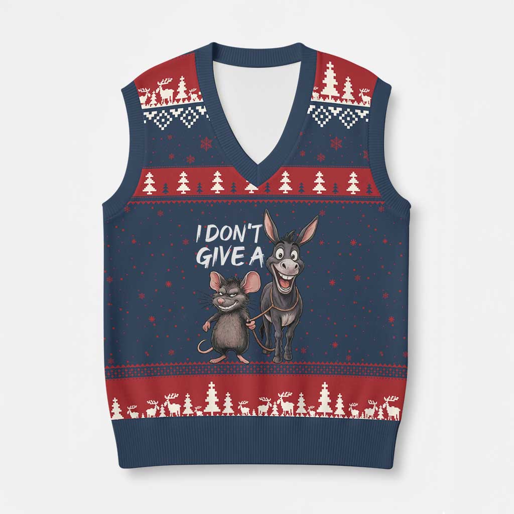 Funny I Dont Give a Rats Ass V-Neck Knit Sweater Vest Donkey And Mouse Meme TS11 Navy Red Print Your Wear