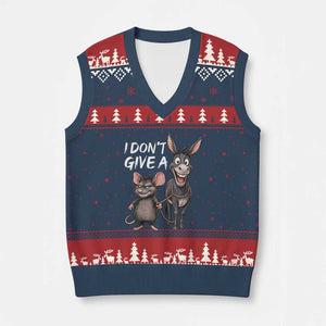 Funny I Dont Give a Rats Ass V-Neck Knit Sweater Vest Donkey And Mouse Meme TS11 Navy Red Print Your Wear