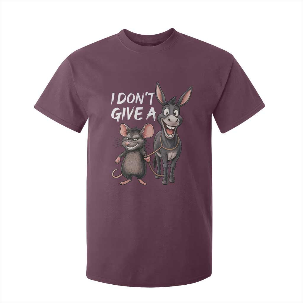 Funny I Dont Give a Rats Ass T Shirt For Kid Donkey And Mouse Meme TS11 Maroon Print Your Wear