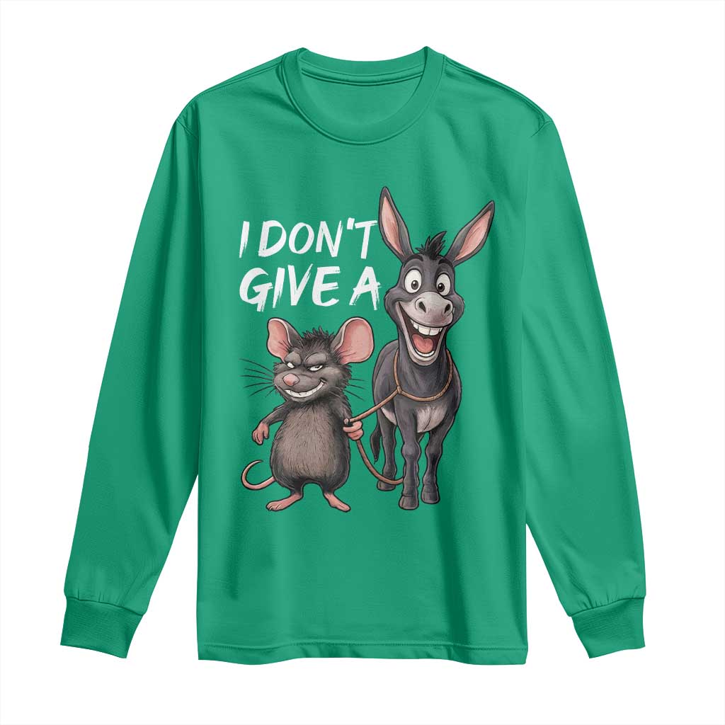 Funny I Dont Give a Rats Ass Long Sleeve Shirt Donkey And Mouse Meme TS11 Irish Green Print Your Wear