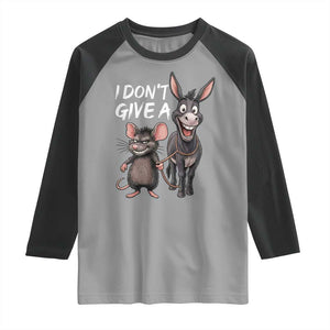 Funny I Dont Give a Rats Ass Raglan Shirt Donkey And Mouse Meme TS11 Sport Gray Black Print Your Wear