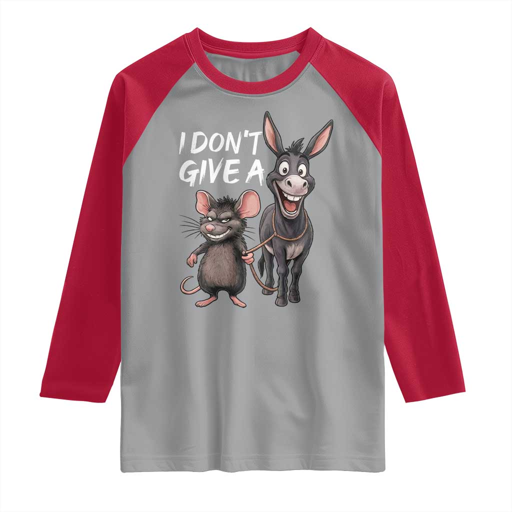 Funny I Dont Give a Rats Ass Raglan Shirt Donkey And Mouse Meme TS11 Sport Gray Red Print Your Wear