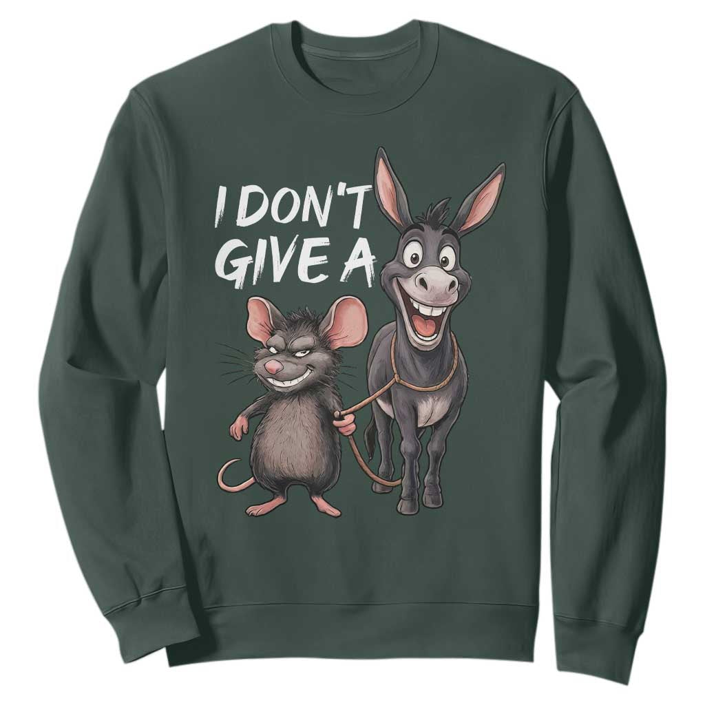 Funny I Dont Give a Rats Ass Sweatshirt Donkey And Mouse Meme TS11 Dark Forest Green Print Your Wear
