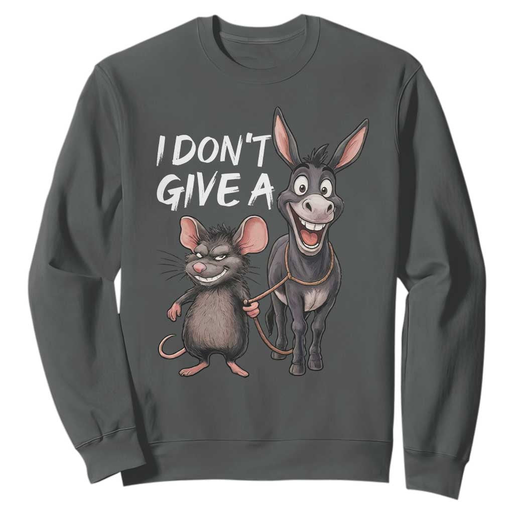 Funny I Dont Give a Rats Ass Sweatshirt Donkey And Mouse Meme TS11 Dark Heather Print Your Wear