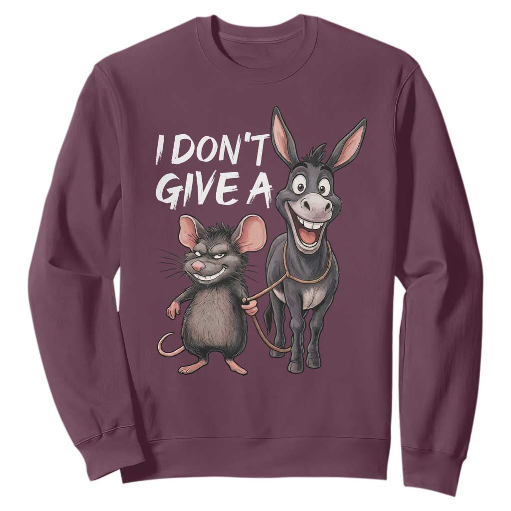 Funny I Dont Give a Rats Ass Sweatshirt Donkey And Mouse Meme TS11 Maroon Print Your Wear