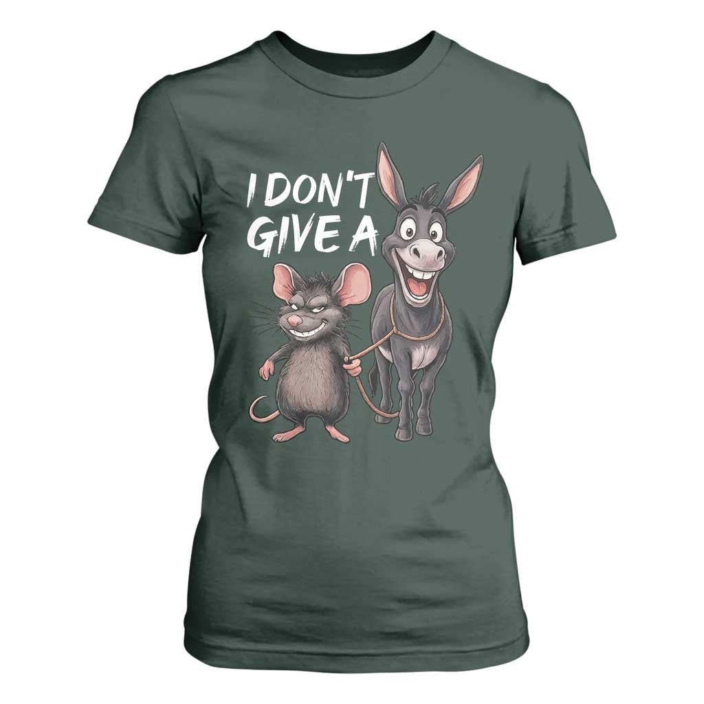 Funny I Dont Give a Rats Ass T Shirt For Women Donkey And Mouse Meme TS11 Dark Forest Green Print Your Wear