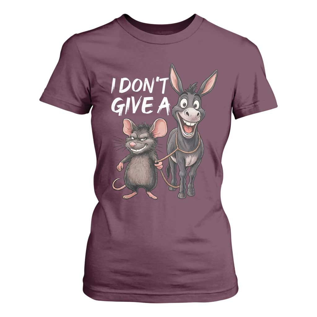 Funny I Dont Give a Rats Ass T Shirt For Women Donkey And Mouse Meme TS11 Maroon Print Your Wear