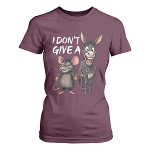 Funny I Dont Give a Rats Ass T Shirt For Women Donkey And Mouse Meme TS11 Maroon Print Your Wear