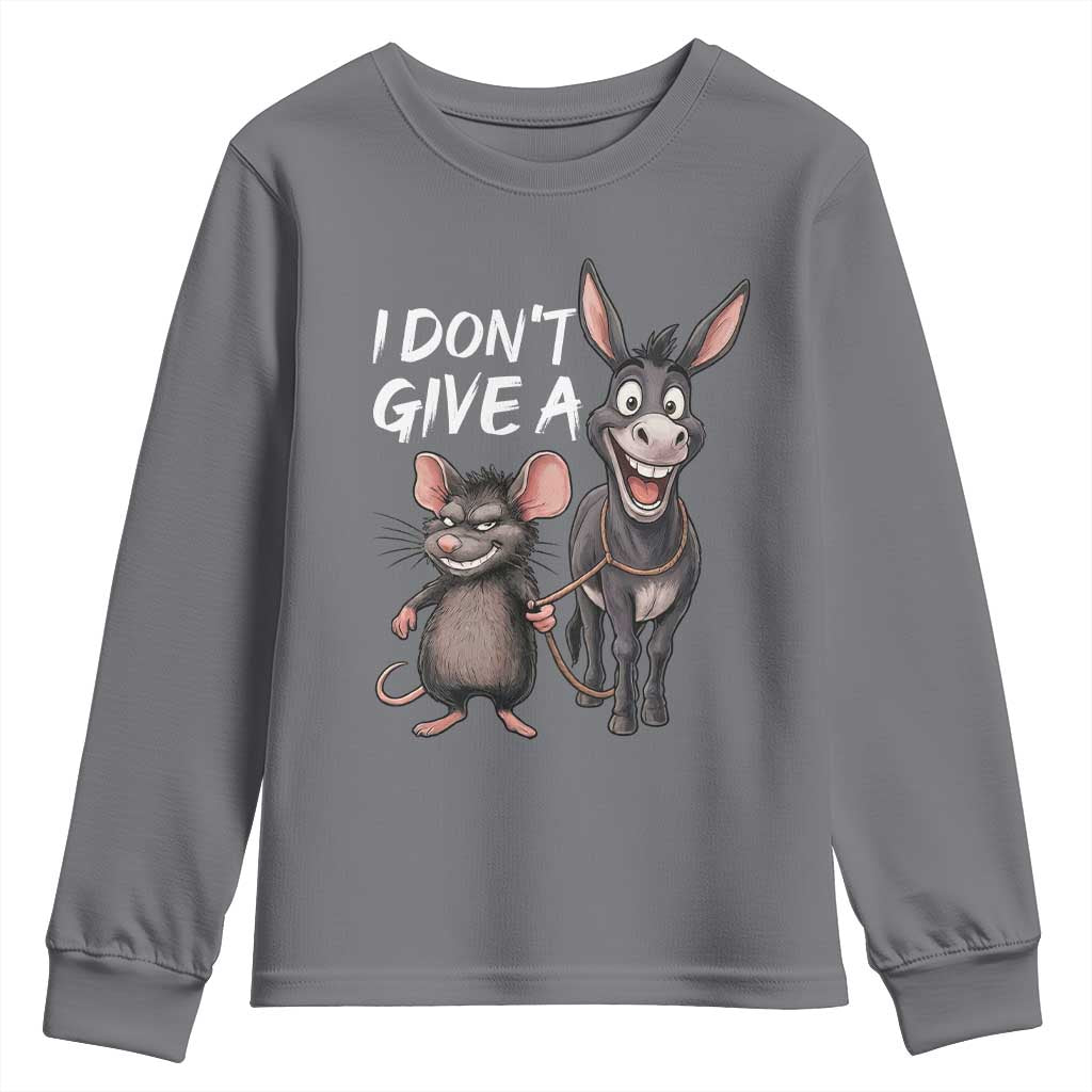 Funny I Dont Give a Rats Ass Youth Sweatshirt Donkey And Mouse Meme TS11 Charcoal Print Your Wear