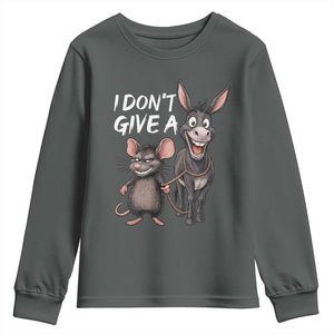 Funny I Dont Give a Rats Ass Youth Sweatshirt Donkey And Mouse Meme TS11 Dark Heather Print Your Wear