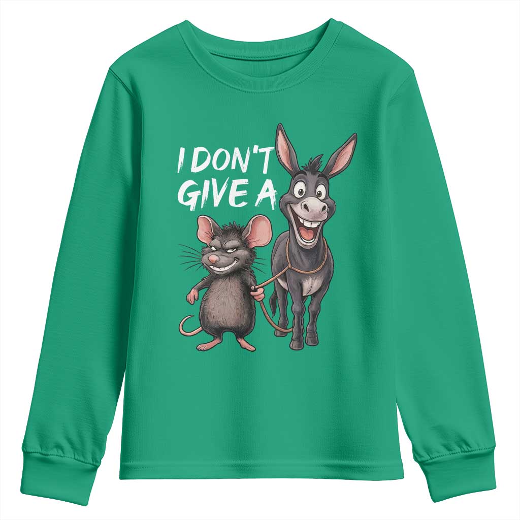 Funny I Dont Give a Rats Ass Youth Sweatshirt Donkey And Mouse Meme TS11 Irish Green Print Your Wear