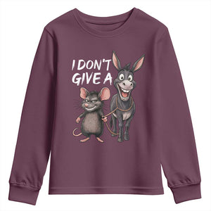 Funny I Dont Give a Rats Ass Youth Sweatshirt Donkey And Mouse Meme TS11 Maroon Print Your Wear