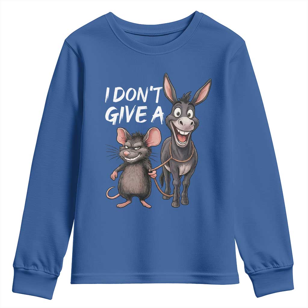 Funny I Dont Give a Rats Ass Youth Sweatshirt Donkey And Mouse Meme TS11 Royal Blue Print Your Wear