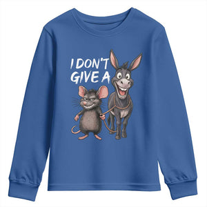 Funny I Dont Give a Rats Ass Youth Sweatshirt Donkey And Mouse Meme TS11 Royal Blue Print Your Wear