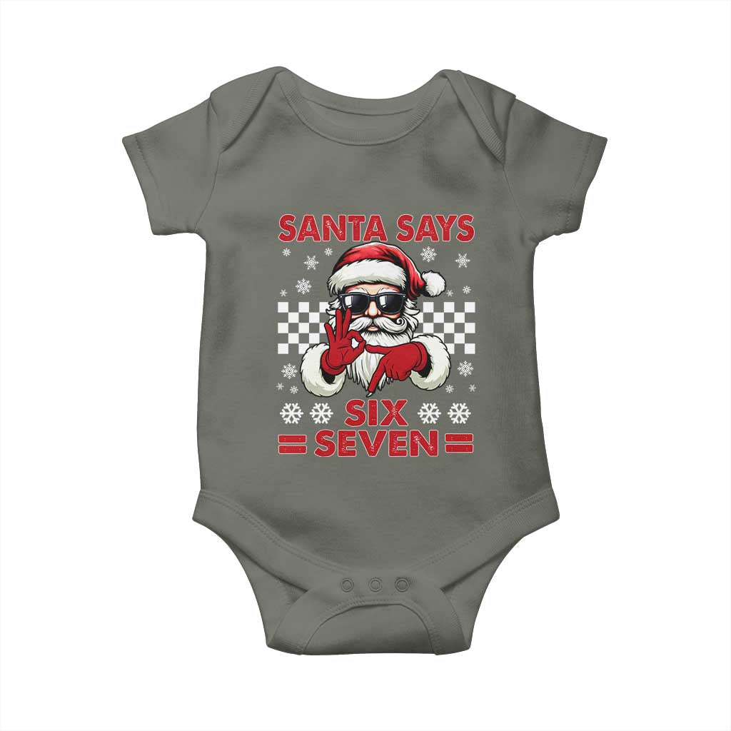 67 Christmas Baby Onesie Funny Santa Says Six Seven Meme Gen Alpha Slang TS11 Military Green Print Your Wear