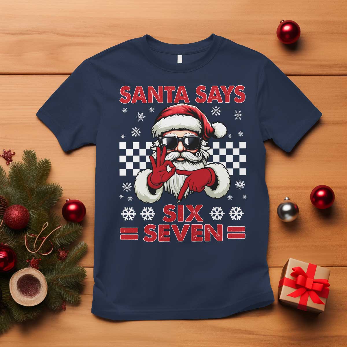 67 Christmas T Shirt Funny Santa Says Six Seven Meme Gen Alpha Slang TS11 Navy Print Your Wear