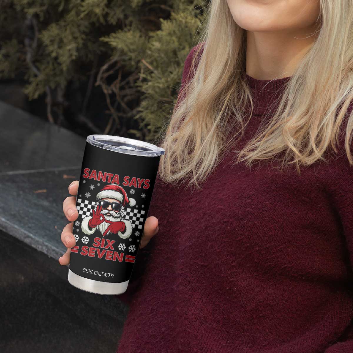 67 Christmas Tumbler Cup Funny Santa Says Six Seven Meme Gen Alpha Slang TS11 Print Your Wear
