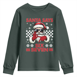67 Christmas Youth Sweatshirt Funny Santa Says Six Seven Meme Gen Alpha Slang TS11 Dark Forest Green Print Your Wear