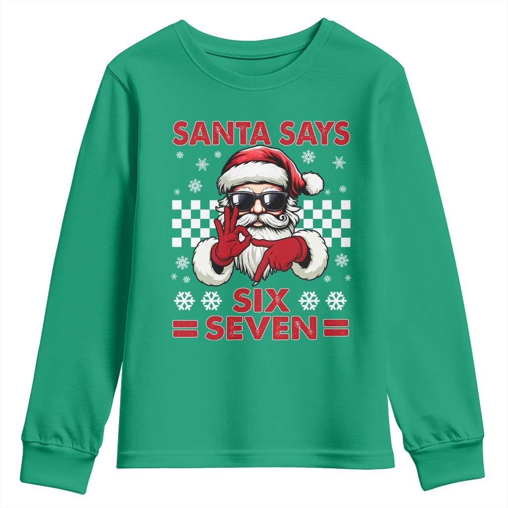 67 Christmas Youth Sweatshirt Funny Santa Says Six Seven Meme Gen Alpha Slang TS11 Irish Green Print Your Wear