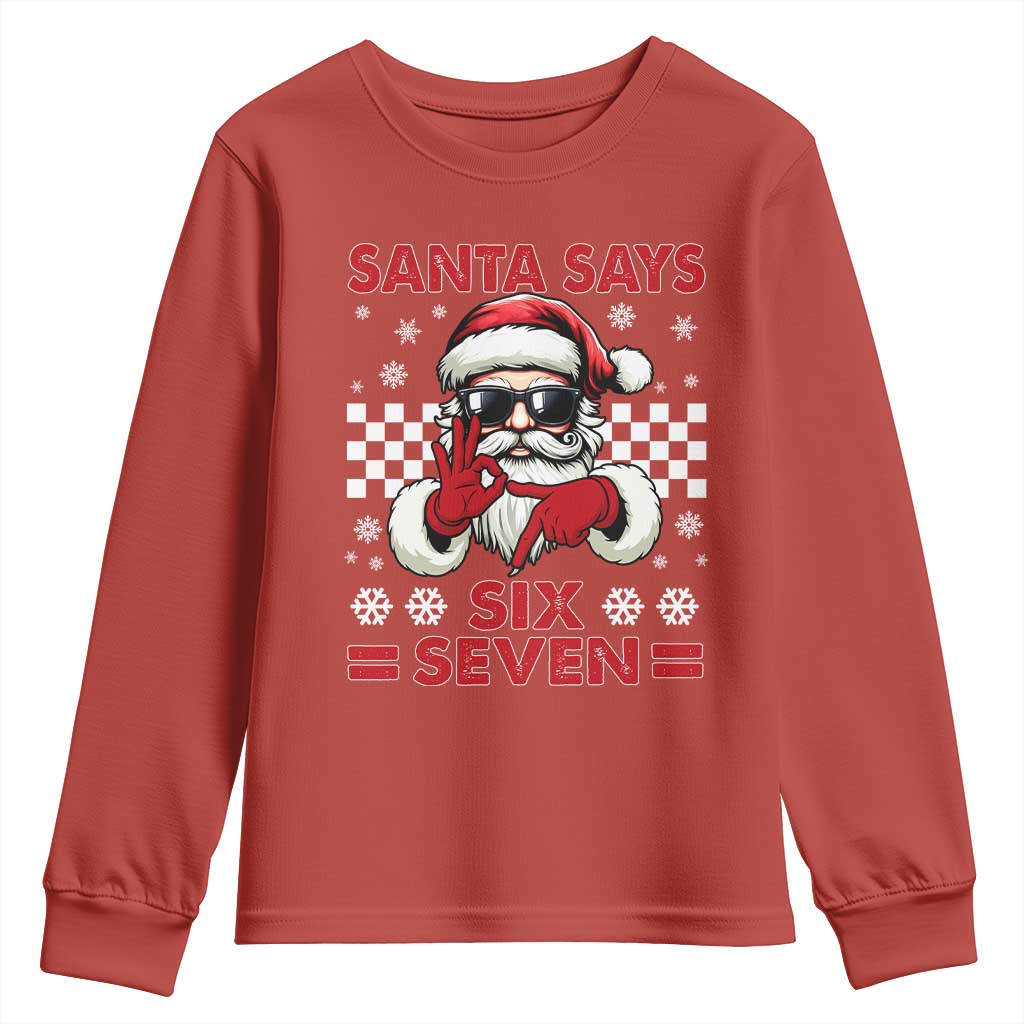 67 Christmas Youth Sweatshirt Funny Santa Says Six Seven Meme Gen Alpha Slang TS11 Red Print Your Wear