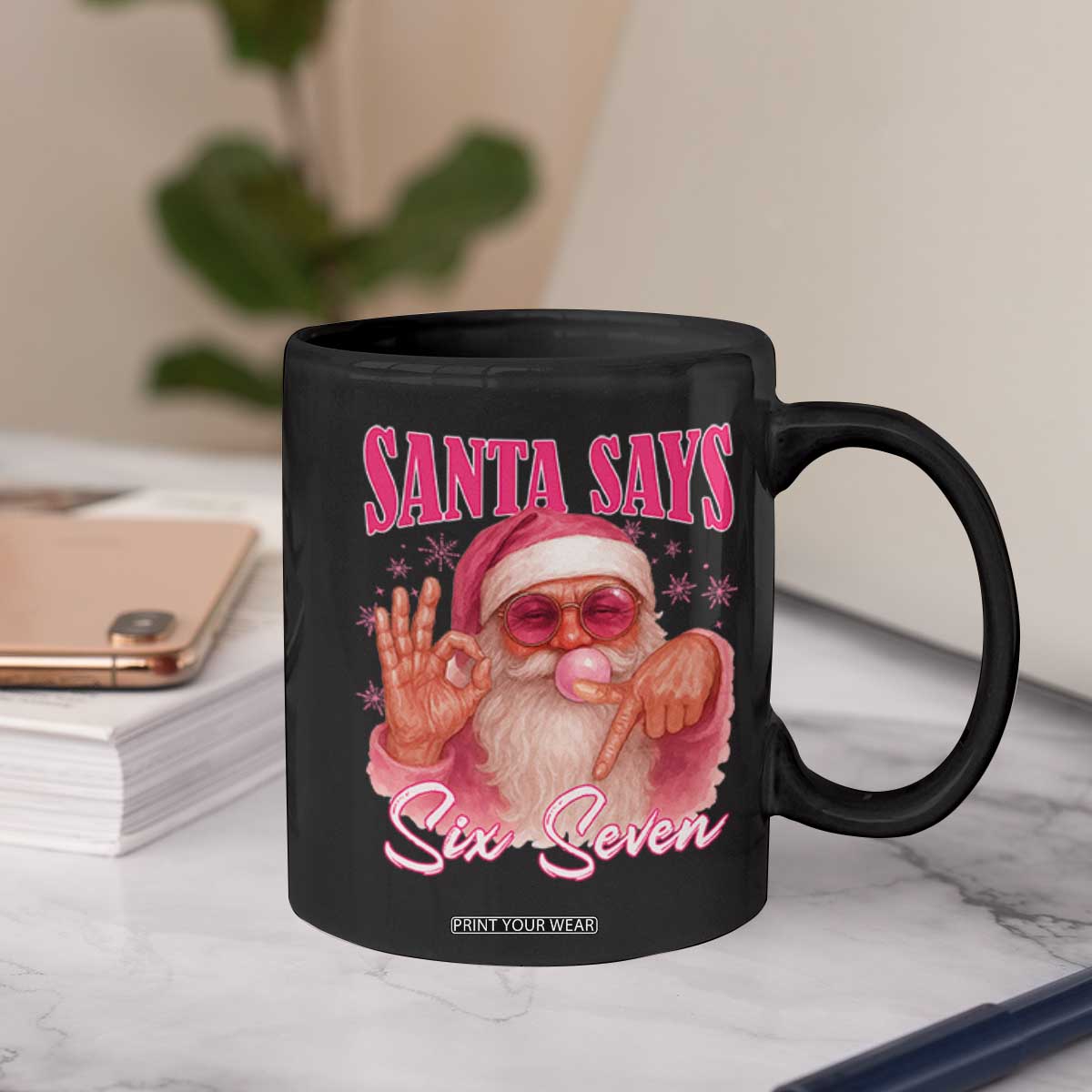 Funny Pink Santa Says Six Seven Coffee Mug 67 Christmas Meme Gen Alpha TS11 Print Your Wear