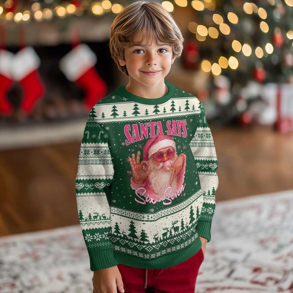 Funny Pink Santa Says Six Seven Ugly Christmas Sweater 67 Xmas Meme Gen Alpha TS11 Forest Green Beige Print Your Wear