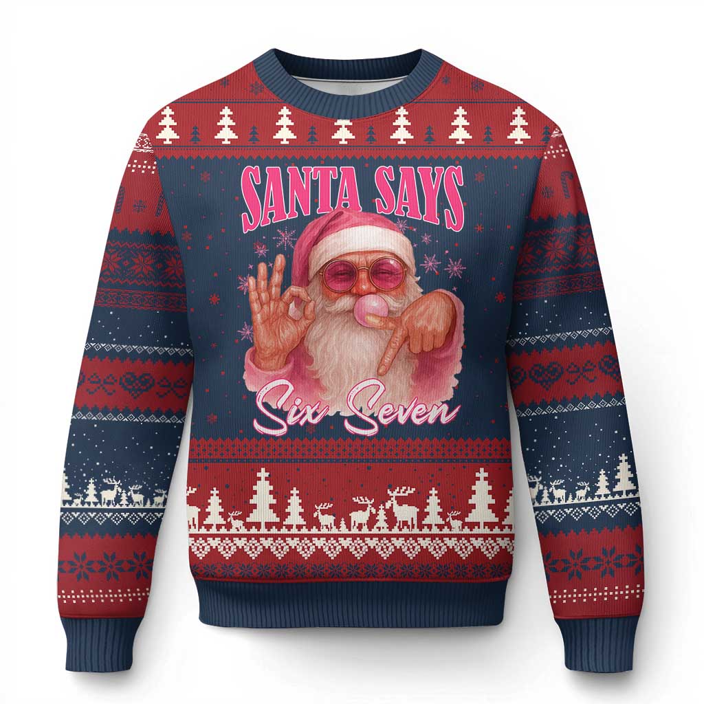 Funny Pink Santa Says Six Seven Ugly Christmas Sweater 67 Xmas Meme Gen Alpha TS11 Navy Red Print Your Wear