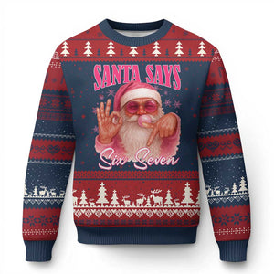 Funny Pink Santa Says Six Seven Ugly Christmas Sweater 67 Xmas Meme Gen Alpha TS11 Navy Red Print Your Wear