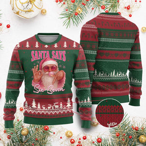Funny Pink Santa Says Six Seven Ugly Christmas Sweater 67 Xmas Meme Gen Alpha TS11 Red Green Print Your Wear